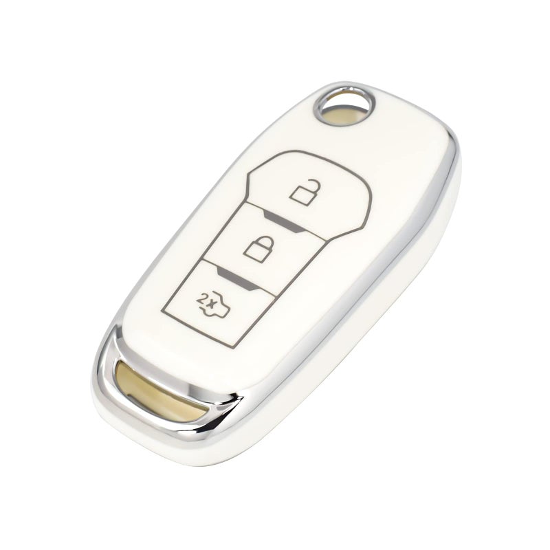 OFFCURVE Key Fob Cover for Ford Soft TPU Car Key Case Protector for Ford F150 F250 F350 Explorer F350 F450 Ranger Ecosport Bronco White